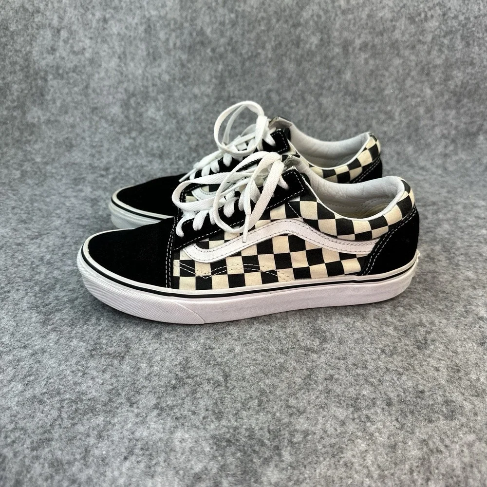 Vans Checker suede Leather Shoes Men's 6.5 Womens 8 White Black Off The Wall - Picture 5 of 10